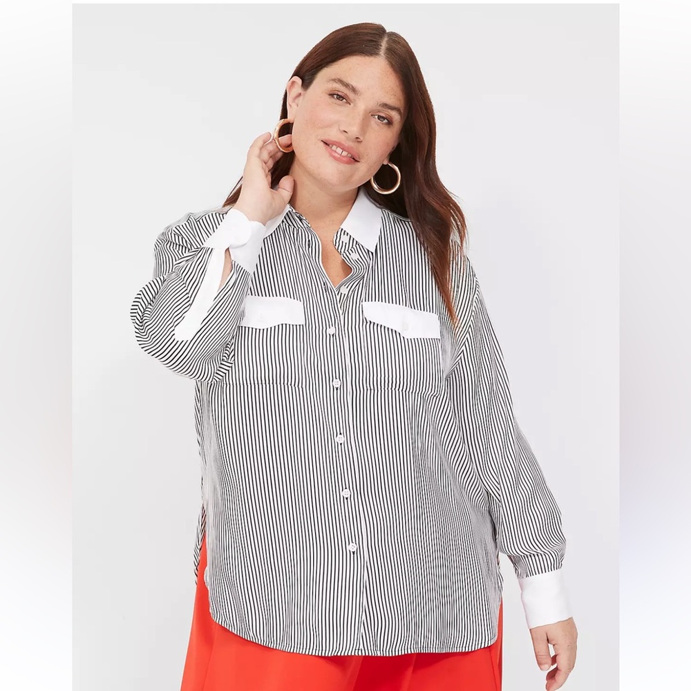 Lane Bryant Satin Button-Down Boyfriend Shirt
